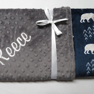 Baby Blanket,Baby Boy Blanket Personalized, Navy Blue BearfootBaby Boy Blanket, Baby Gift, Baby Shower Gift, Minky Baby Blankets