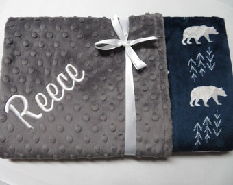 Personalisierte Minky Baby-Decke, Marine-Bär, Babypartygeschenk