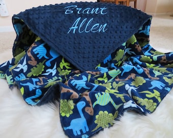 Baby Blanket, Baby Boy Blanket Personalized,  Dinosaur Boy Blanket, Baby Gift, Baby Shower Gift, Minky Baby Blankets
