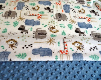 Personalized Minky Baby Blanket, Jungle Animals, Baby Shower Gift, USA Handcrafted