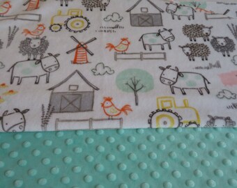 Farm Animals Minky Baby Blanket, Personalized Cuddle Blanket