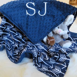 Baby Blanket,Baby Boy Blanket Personalized, Navy Blue ArcherBaby Boy Blanket, Baby Gift, Baby Shower Gift, Minky Baby Blankets