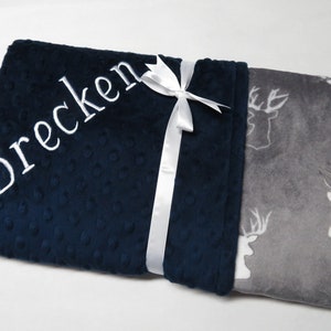 Baby Blanket, Baby Boy Blanket Personalized,  Deer Baby Boy Blanket, Baby Gift, Baby Shower Gift, Minky Baby Blankets