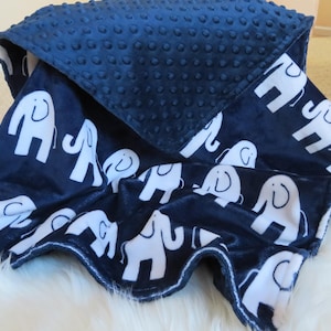 Baby Blanket,Baby Boy Blanket Personalized, Navy Blue Elephants Baby Boy Blanket, Baby Gift, Baby Shower Gift, Minky Baby Blankets