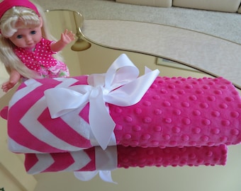 Manta para niña, manta personalizada para niña, manta rosa para niña, regalo para bebé Minky, regalo de baby shower, mantas para niña Minky,