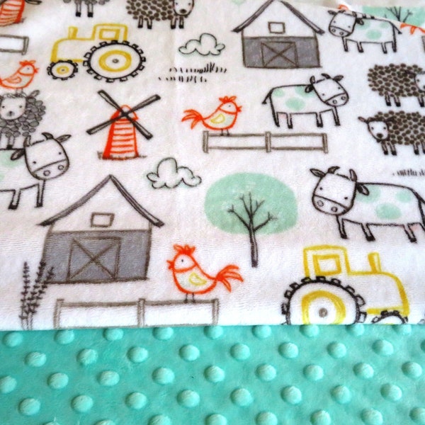 Baby Blanket,Personalized Blanket, Green,Grey Cuddle, Farm Animals Baby  Blanket, Baby Gift, Baby Shower Gift, Minky Baby Blankets