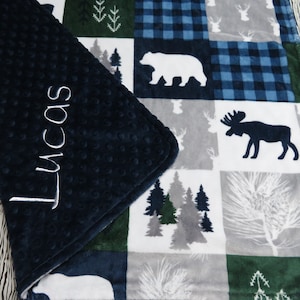Baby Blanket, Baby Boy Blanket Personalized,  Cabin Quilt Boy Blanket, Baby Gift, Baby Shower Gift, Minky Baby Blankets