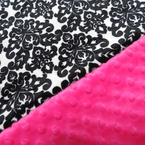 Baby girl, Baby Blanket,Hot Pink and Black Damask  Baby Girl Blanket,  Baby Gift, Baby Shower Gift, Minky Baby Girl Blankets,