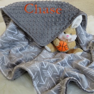 Minky Baby Blanket, Gray Baby Boy Blanket, Newborn Personalized Blanket,  Baby Boy Gift, Baby Shower Gift, Minky Baby Bedding, Crib Blanket