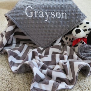 Baby Boy Blanket, Personalized Baby Boy Blanket, Charcoal/Snow Chevron  Baby Boy Blanket, Baby Gift, Baby Shower Gift, Minky Baby Blankets