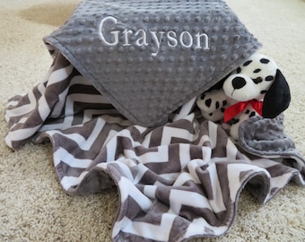 Baby Boy Blanket, Personalized Baby Boy Blanket, Charcoal/Snow Chevron  Baby Boy Blanket, Baby Gift, Baby Shower Gift, Minky Baby Blankets