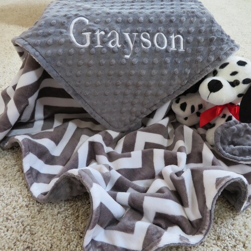 Baby Boy Blanket Personalized Baby Boy Blanket Charcoal/snow Etsy