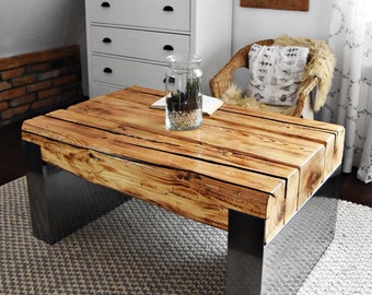 Handgemachte Zuruckgefordert Holz Stahl Couchtisch Vintage Etsy