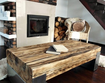 Handgemachte Zuruckgefordert Holz Stahl Couchtisch Vintage Etsy