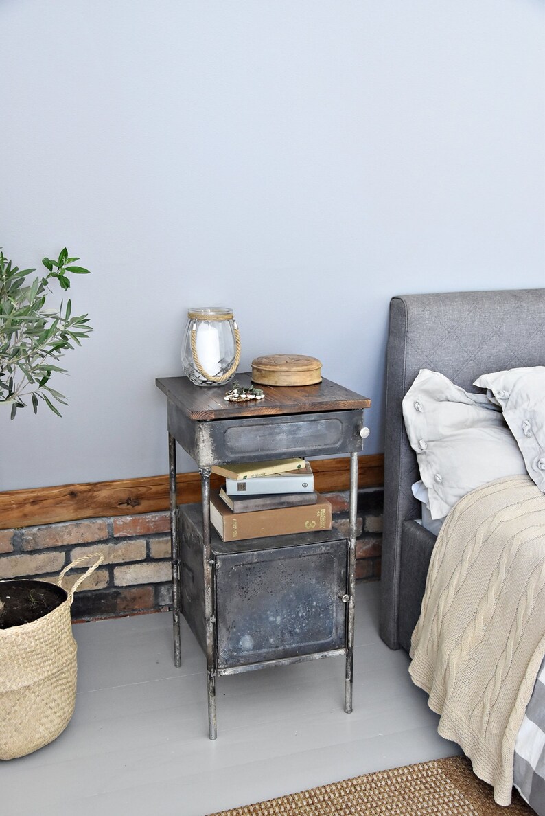 Industrial Vintage French Metal bedside cupboard Etsy