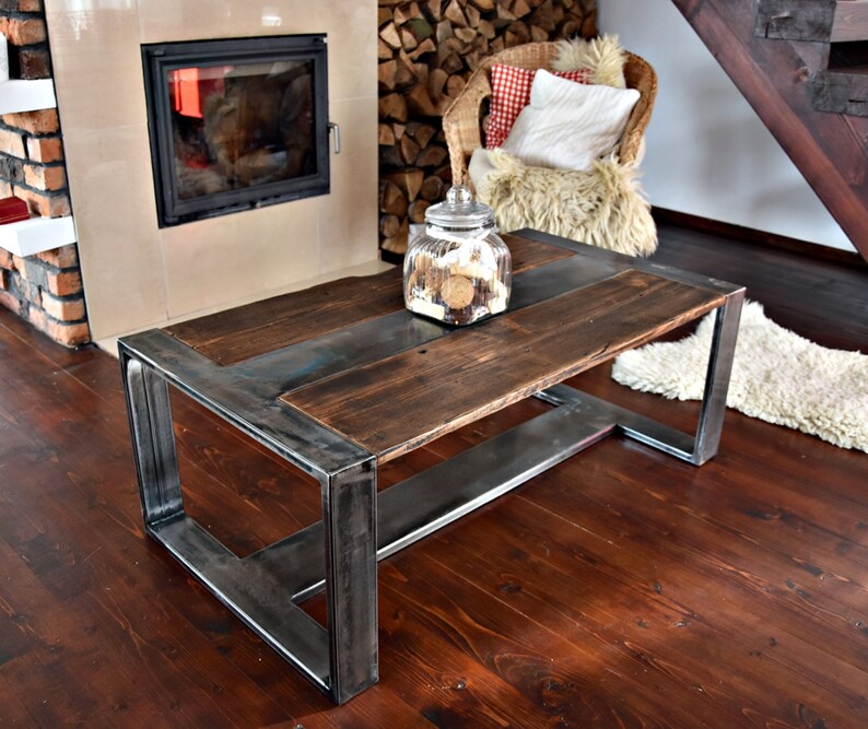 Handmade Reclaimed Wood Steel Coffee Table Vintage Rustic Industrial Loft End Unique