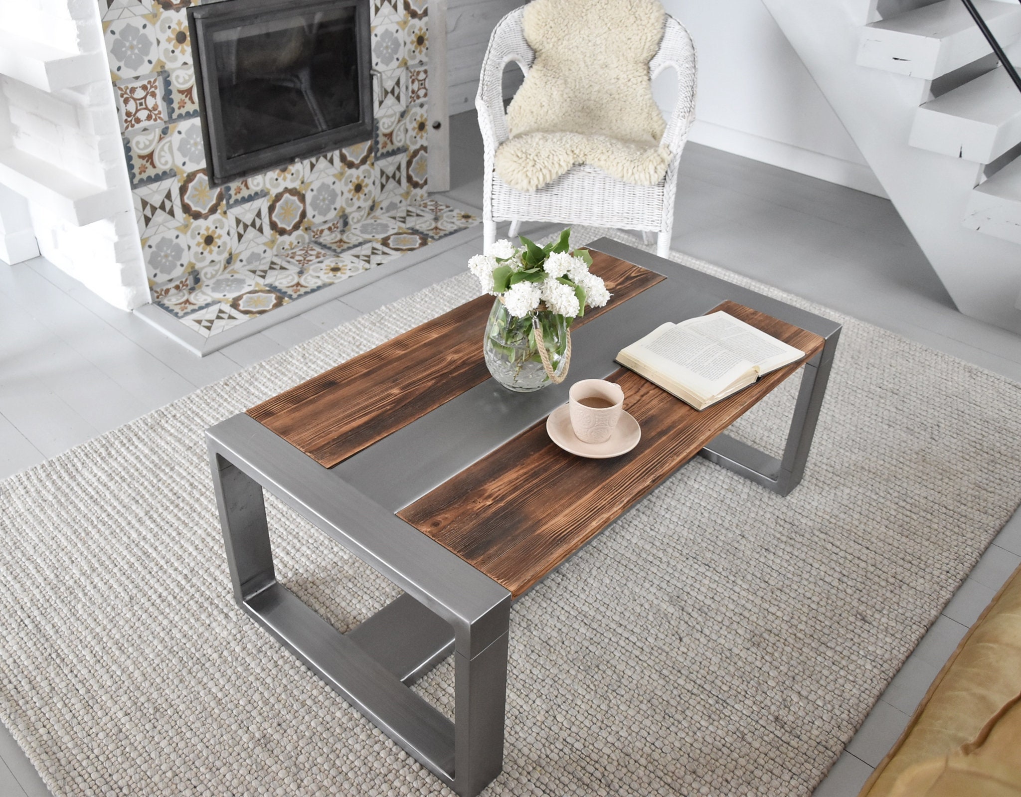 Handmade Reclaimed Wood & Steel Coffee Table Vintage Rustic Etsy