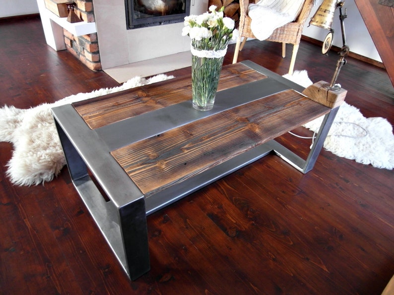 Handmade Reclaimed Wood & Steel Coffee Table Vintage Rustic Etsy