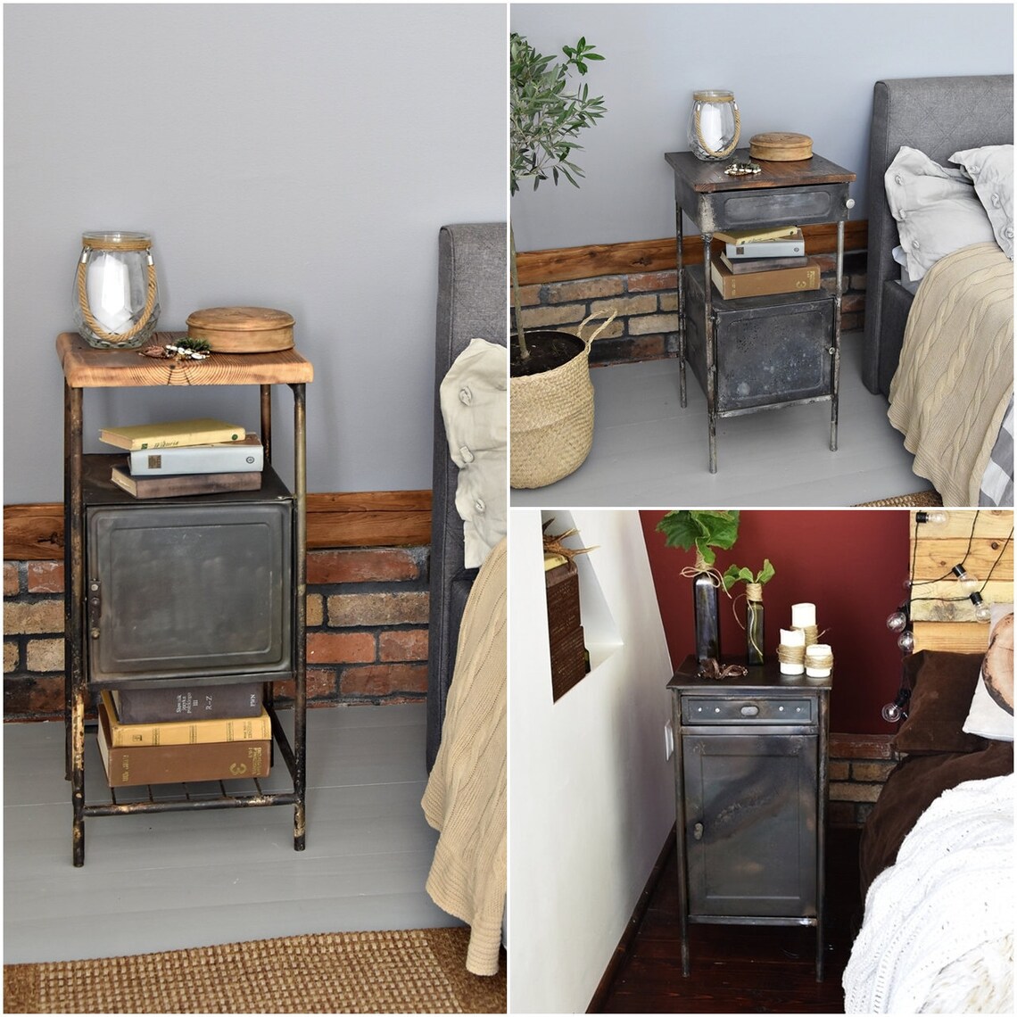 Industrial Vintage French Metal bedside cupboard Etsy