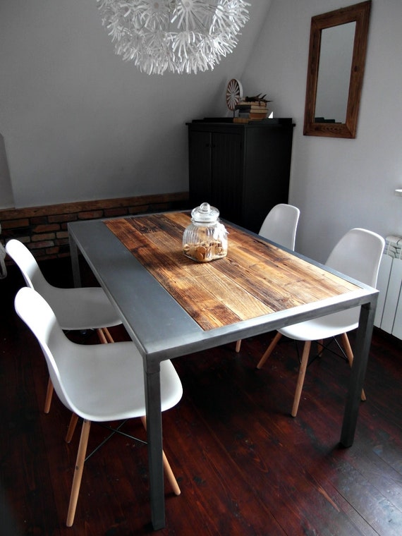 Hand Crafted 6 Seater Farmhouse Style Reclaimed Wood Steel