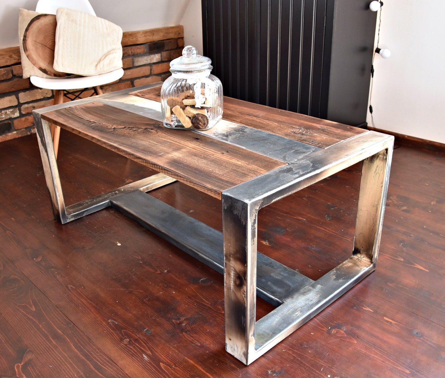 Handmade Reclaimed Wood & Steel Coffee Table Vintage Rustic Etsy