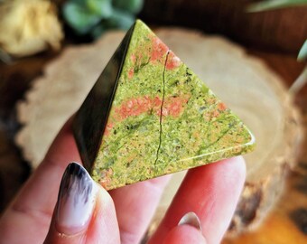 Unakite Jasper Crystal Pyramid, Green and Orange Natural Stone, Polished Chakra Gemstones