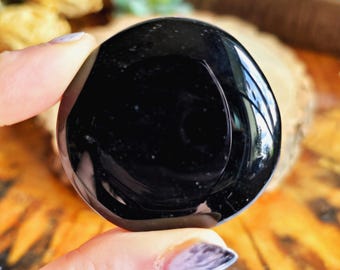 Obsidian Crystal Palmstone | Polished Root Chakra Stones | Scorpio Zodiac Crystals | Obsidian Palm Stone