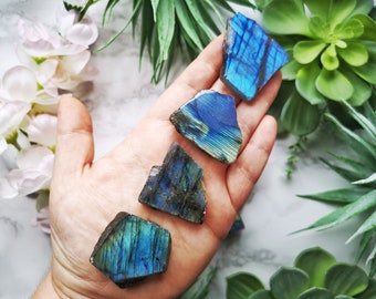 Raw Labradorite Crystal Slice Polished One Side | Rough Throat Chakra Stone | Witchcraft Gift | Labradorite Crystal