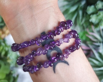 Amethyst Crystal Chip Bracelet | Handmade Gemstone Jewellery | Virgo Zodiac Gift for Her | Amethyst Stretch Bracelet