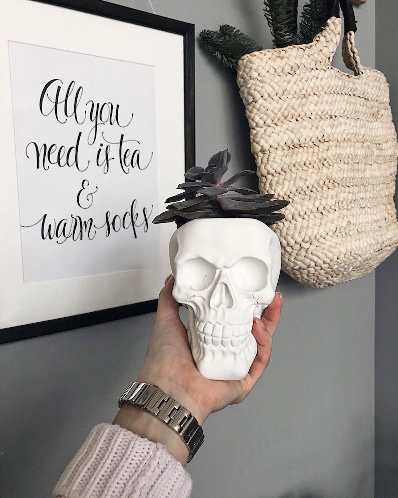 Skull Makeup Brush Holder Gold Skull Planter Makeup Etsy