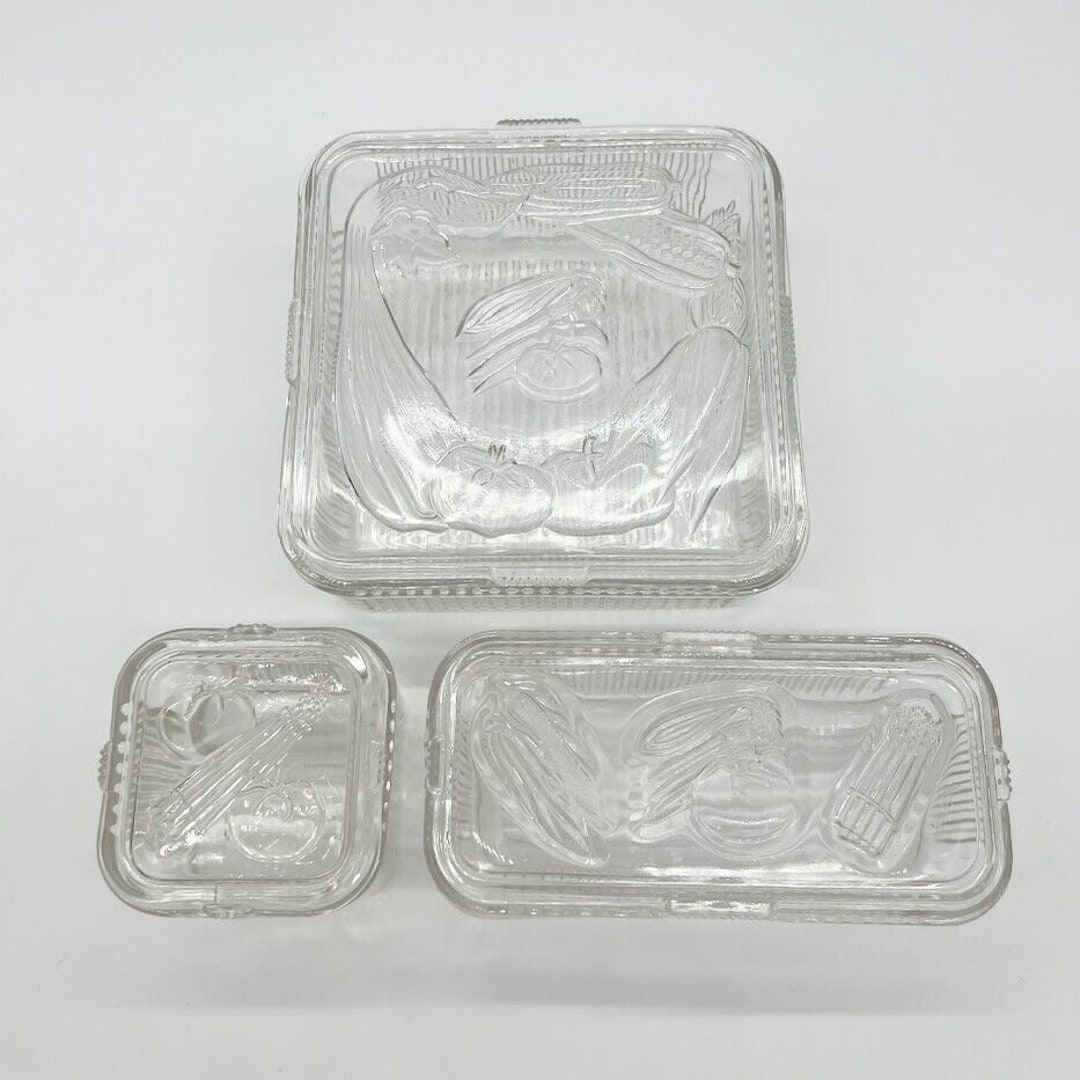 Vintage Federal Glass Refrigerator Dishes Set of 3 Etsy