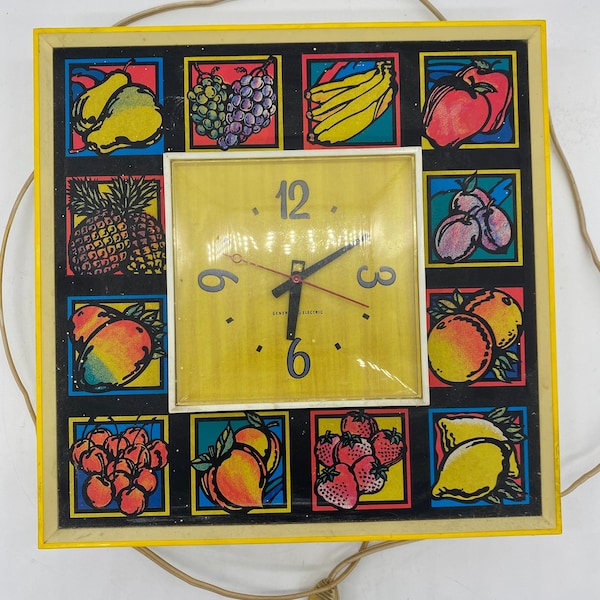 General Electric Vintage Square Fruits Wall Clock MCM