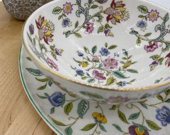 Vintage Minton Haddon Hall Bone China Plate and Bowl Set • Floral