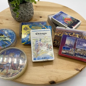 Lote de 9 cartas de baralho com tema de cidades americanas e canadenses vintage