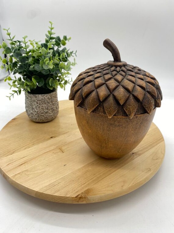 Hand Carved Wooden Acorn Container/Box