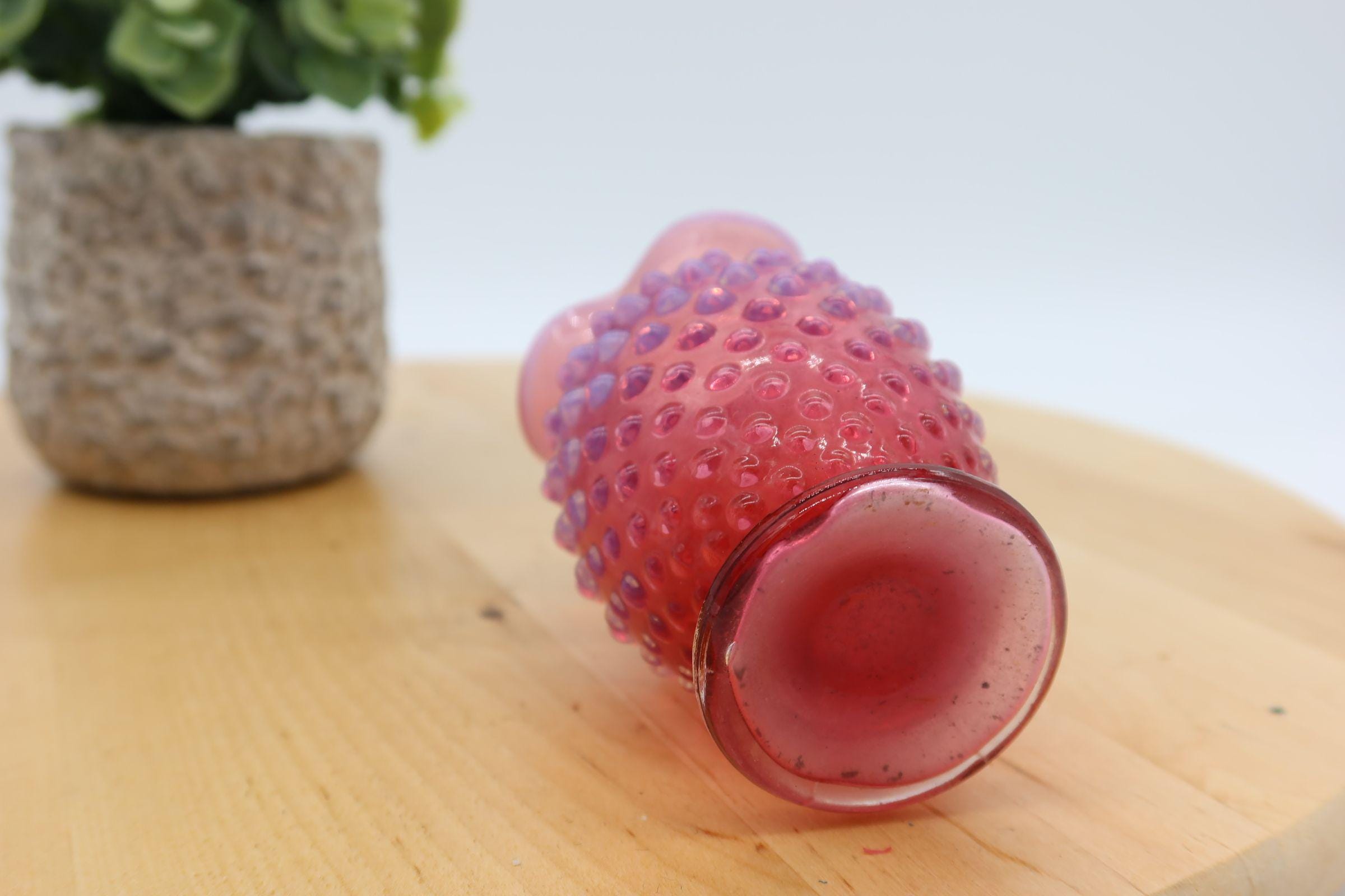 フェントン　クランベリー　オパールセント　ホブネイル　ミニ　フラワーベース アンティーク フェントン クランベリー オパールセント ミニチュア