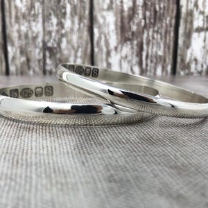 Solid 8mm wide Sterling Silver hallmarked heavy-weight bangle bracelet with a D-shaped profile