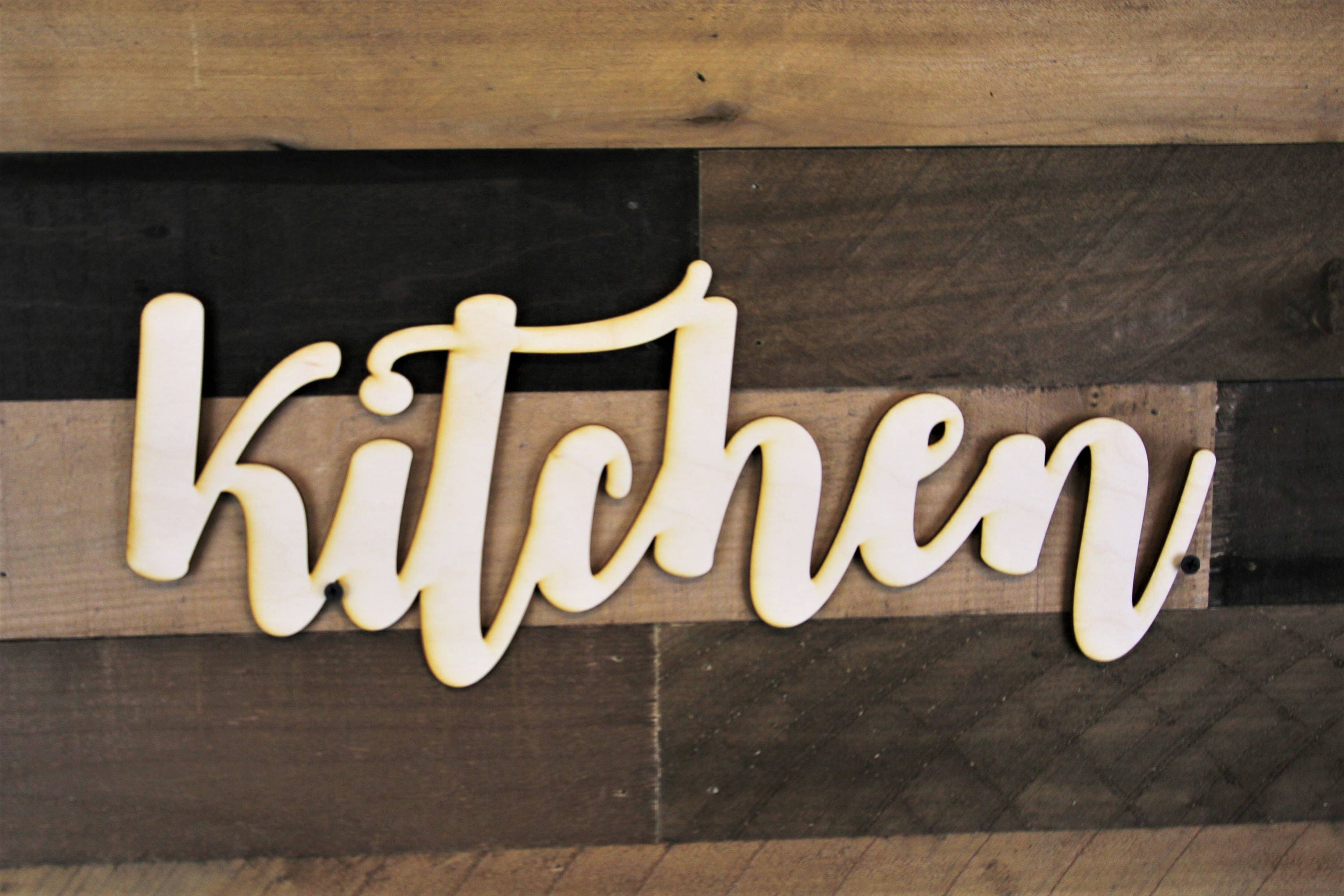 Kitchen Script Word Wood Sign Etsy