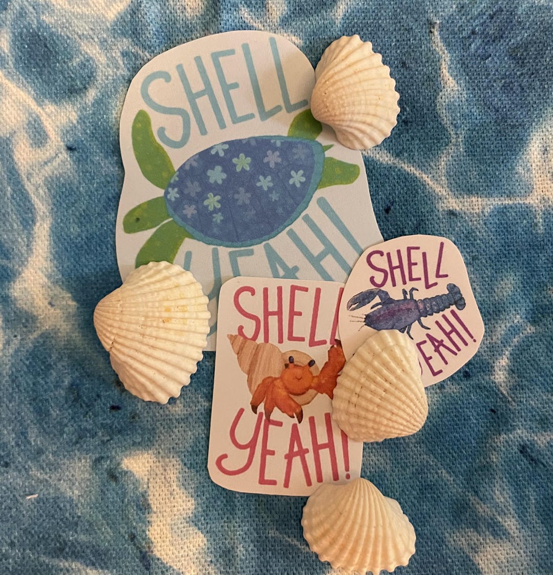 Shell Yeah Digital Sticker Three Pack - Turtle, Lobster, Hermit Crab! - Etsy