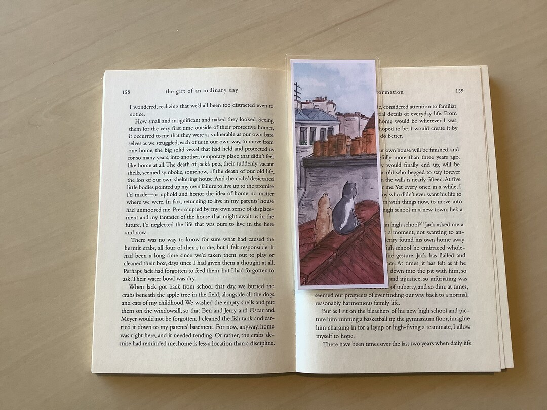 Bookmark rooftop Cats in Paris, Whimsical Bookmark, Art Bookmark Cat Bookmark Cat and Booklover