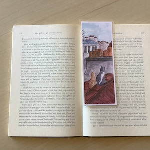 Bookmark &quot;Rooftop Cats in Paris, Whimsical Bookmark, Art Bookmark; Cat Bookmark; Cat And Booklover Gift, Paris bookmark