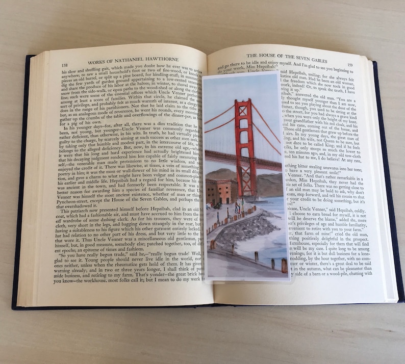 Bookmark Golden Gate Bridge Whimsical Bookmark San Francisco Bookmark Artsy Bookmark LaminatedBookmark Booklover Gift SF souvenir image 1