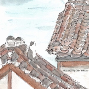Asian Art Print; Cat Art; Korean art; Asian Cat Art; whimsical cat art