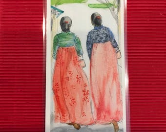 Bookmark “Ladies in Hambok”; artsy Bookmark; Booklovers Gift; Small Art Gift; Either Laminated or Paper Bookmark; Handmade, Unique Bookmark
