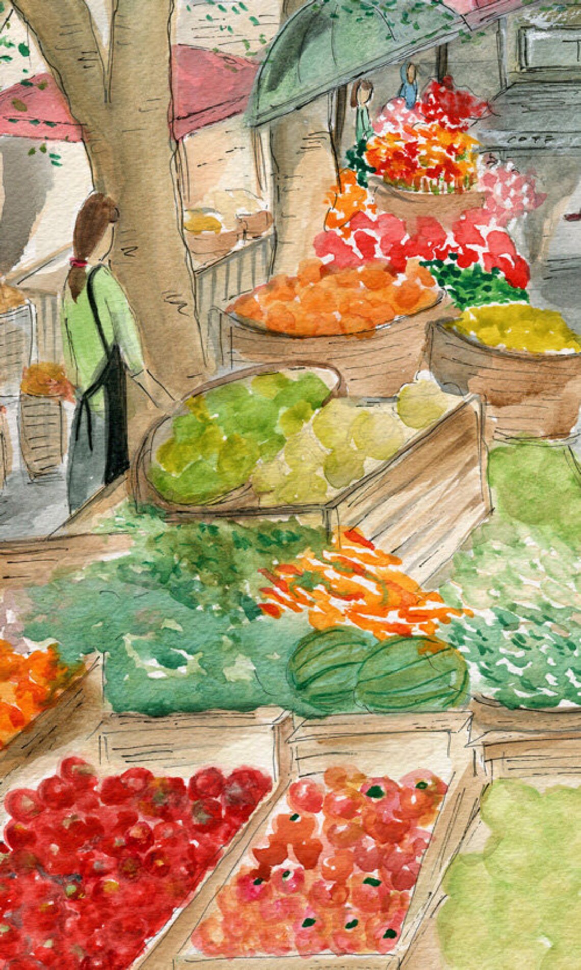 French Kitchen Art Farmers Market Print Whimsical Art Print Etsy