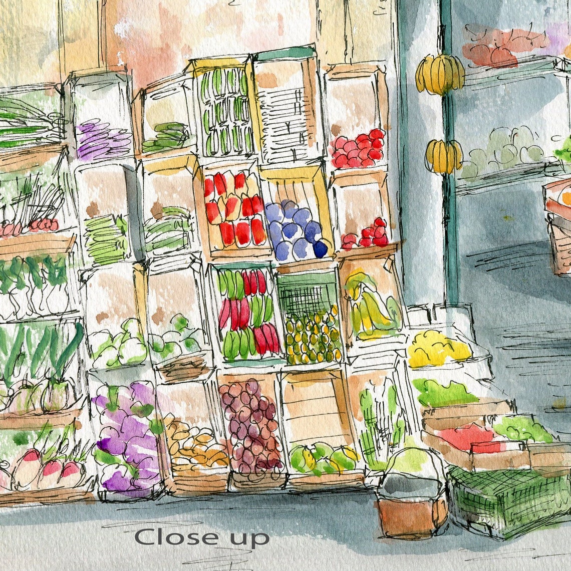 Kitchen Art Fruit Stand Whimsical Art Print Kitchen Wall Etsy