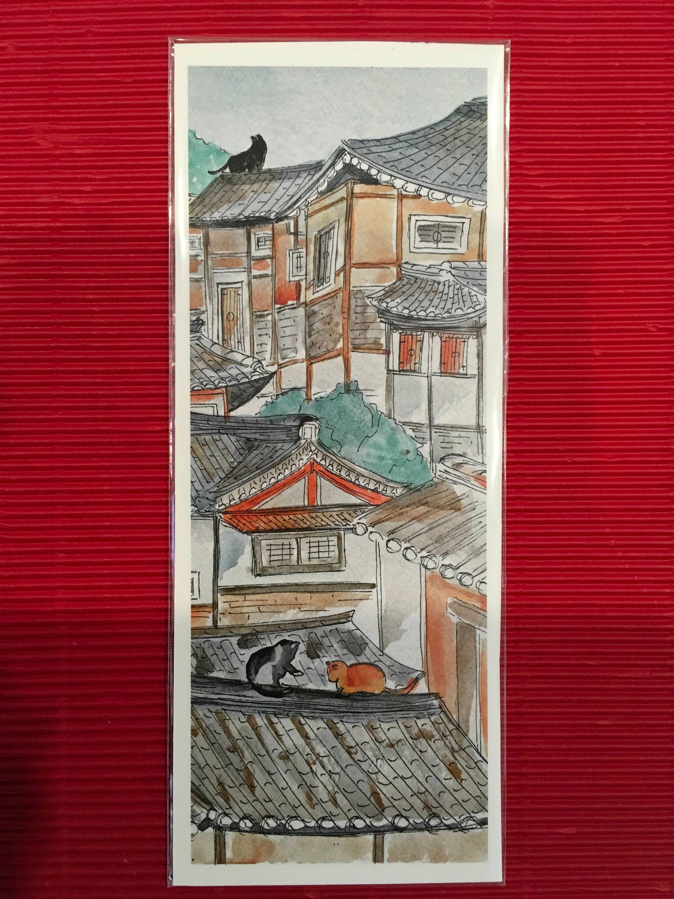 Bookmark rooftop Cats Whimsical Bookmark Asian Etsy