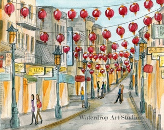 Chinatown Art; Lanternes rouges; San Francisco Art Print; Art de la région de la baie; Impression d’art; Souvenir SF; Souvenir de Chinatown; Art mural SF; Chinatown