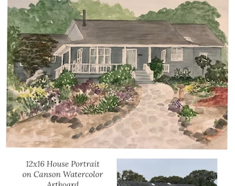 Custom house portrait; house illustration; hand painted, watercolor home portrait; housewarming, relator gift; fast turnaround; custom art