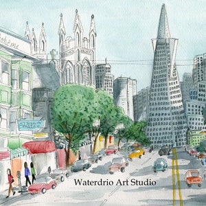 San Francisco Art Print; Bay Area Art Print; Landmark Art;  Travel Art; Urban Sketch; Whimsical Print; Cityscape; Streetscape; Wall Art; Art